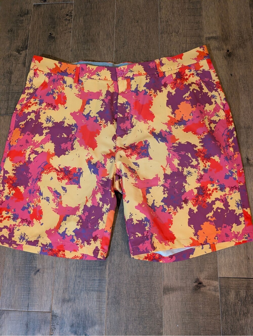 Hreski Golf Shorts Men's Size 40 Abstract Pink Purple Orange Stretch 9" Inseam